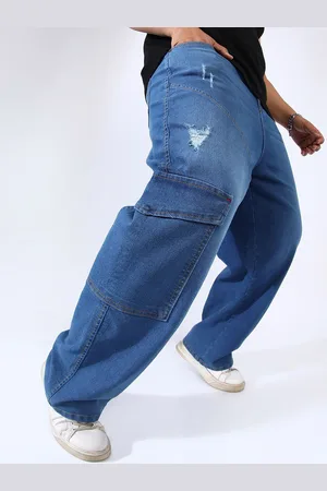 Instafab Men Plus Size Relaxed Fit Mildly Distressed Light Fade Stretchable Jeans