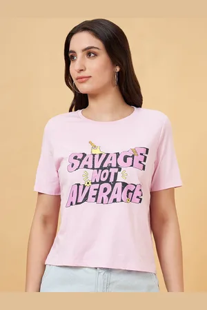 PEOPLE Women Typography Printed V-Neck Pockets Boxy T-shirt