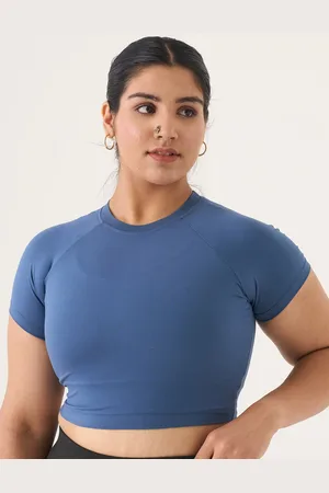 Spirit Animal Women Blue Round Neck Short Sleeves Crop Top