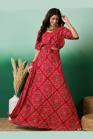 Sangria Printed V-Neck Top & Skirt