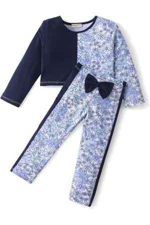 CrayonFlakes Girls Round Neck Long Sleeves Printed Top with Trousers