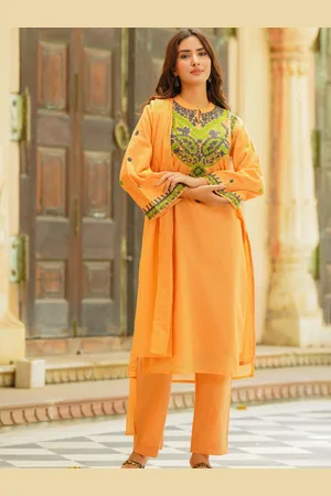 Ambraee Paisley Embroidered Aari Work Straight Kurta With Trousers & Dupatta