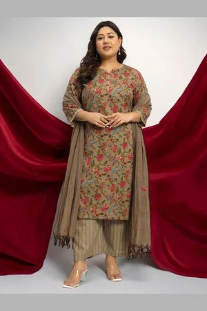 Azira Plus Size Floral Printed Regular Pure Cotton Straight Kurta With Palazzos & Dupatta