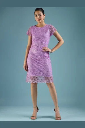 DressBerry Women Embroidered Short Sleeves Knee Length Net Sheath Dress