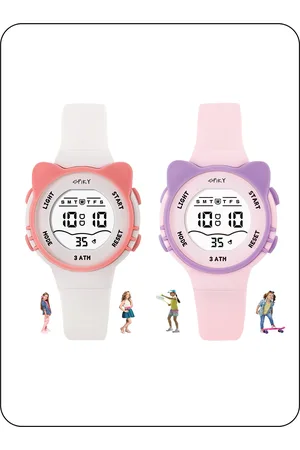 Spiky Kids Pack Of 2 Embellished Dial & Textured Straps Digital Watch Combo_EVA12_PnkWht