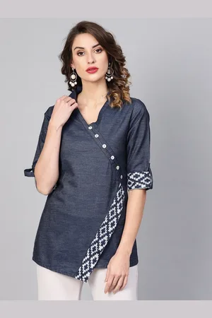Kalini Women Roll-Up Sleeves Denim Wrap Top