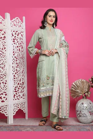 Stylee Lifestyle Floral Printed Thread Work Unstitched Dress Material