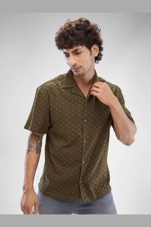 SPYKAR Men Solid Self Design Cuban Collar Slim Fit Casual Shirt
