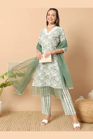 FIORRA Floral Printed Straight Pure Cotton Kurta with Trousers & Dupatta