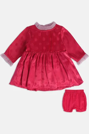 MINI KLUB Girls Polka Dot Printed Cotton A-Line Dress With Bloomer