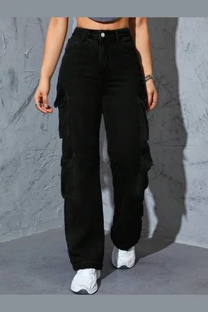 Broadstar Women Smart Wide Leg High-Rise Stretchable Cargo Jeans