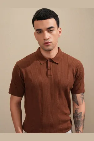 Highlander Men Knitted Textured Polo Collar Relaxed Fit T-shirt