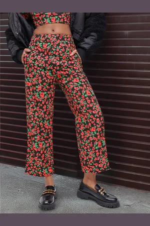 DressBerry Dark Floral Printed Romance Trousers