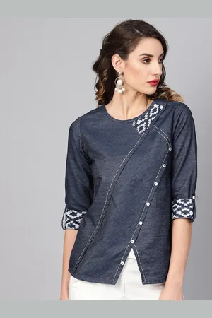 Kalini Roll-Up Sleeves Denim Wrap Top