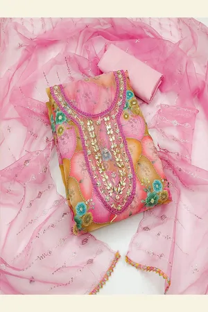 Lilots Ethnic Motifs Embroidered Sequinned Organza Unstitched Dress Material