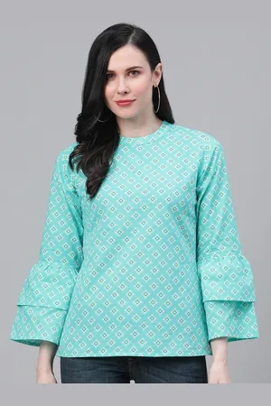 Kalini Women Geometric Printed Bell Sleeve Cotton Top
