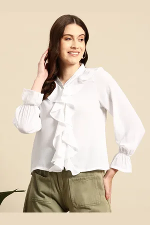 Mast & Harbour Puff Sleeves Ruffled Shirt Style Top