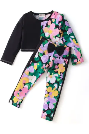 CrayonFlakes Girls Round Neck Printed Top with Trousers