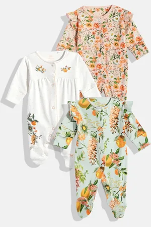 Next Infants Girls Pack of 3 Printed Cotton Sleepsuits
