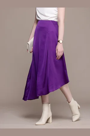 French Connection Asymmetric Hem Satin Finish A-line Midi Skirt