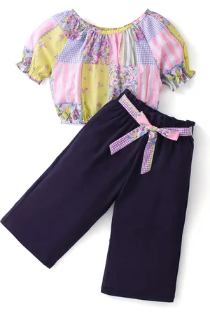 CrayonFlakes Girls Pure Cotton Printed Top with Trousers