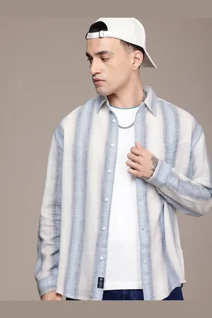 Roadster The Life Co. Relaxed Fit Vertical Stripes Knitted Pure Cotton Casual Shirt