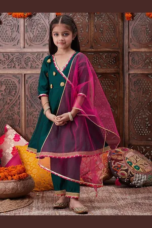 pspeaches Girls Patchwork A-Line Kurta with Trousers & Dupatta