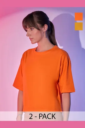 BuyNewTrend Women 2 Henley Neck Drop-Shoulder Sleeves Boxy T-shirt