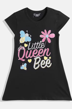 Eteenz Girls Premium Cotton Typography Printed A-Line Dress