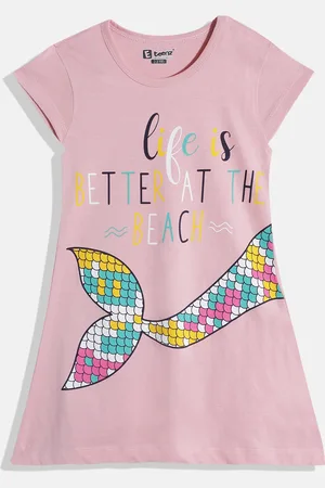 Eteenz Girls Premium Cotton Typography Printed A-Line Dress