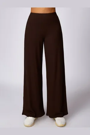 LULU & SKY Women Solid Regular Fit Mid-Rise Wide Leg Sport Trousers