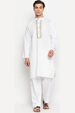 NABIA Floral Yoke Design Embroidered Regular Thread Work Pure Cotton Kurta with Pyjamas