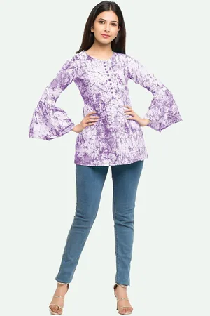 Kalini Women Floral Printed Bell Sleeve Cotton Top