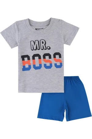 BodyCare Boys Grey & Blue Printed Pure Cotton Clothing Set