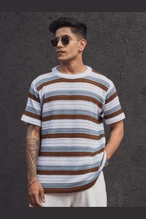 Powerlook Men Crochet Striped T-shirt