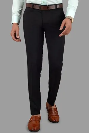 villain Men Classic Slim Fit Mid-Rise Wrinkle Free Formal Trousers