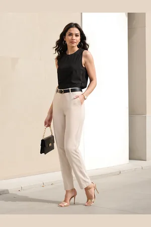 BlissClub Women Straight Fit High-Rise Chinos Trousers