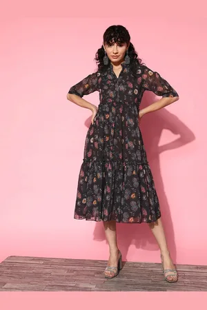 Kalini Floral Printed Georgette A-Line Midi Dress