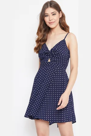 Berrylush Women Navy Blue Printed Fit and Flare Dress