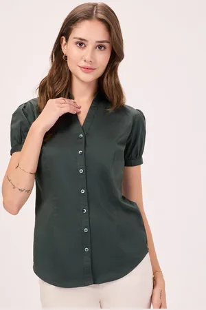Bombay High Women India Slim Spread Collar Solid Cotton Slim Fit Semiformal Shirt