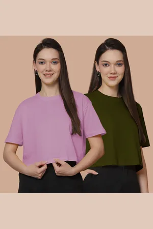 Friskers Women Pack Of 2 Solid Round Neck Cotton Oversized T-Shirt