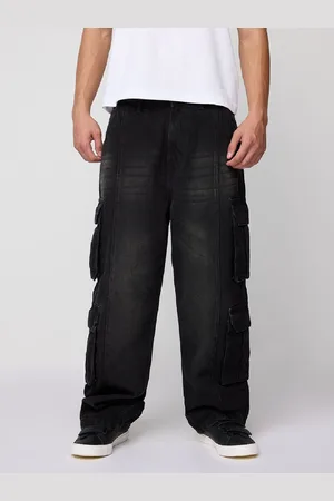 FREAKINS Men Relaxed Fit High-Rise Low Distress Light Fade Cargo Styles Jeans