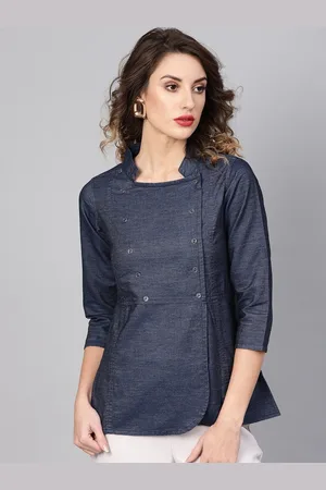Kalini Women Mandarin Collar Denim Top