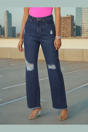 Flying Machine Women Straight Fit High-Rise Mildly Distressed Pure Cotton Jeans