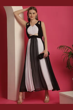 Blanc9 Women Colourblocked Fit and Flare Maxi Dress