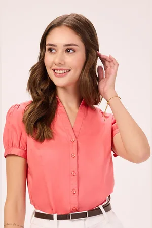 Bombay High Women India Slim Spread Collar Solid Cotton Slim Fit Semiformal Shirt