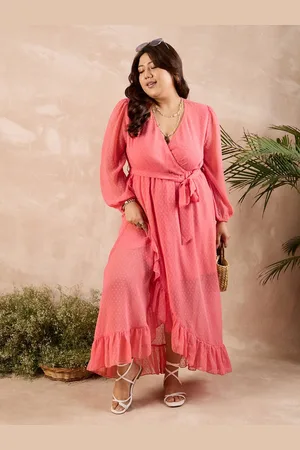 Berrylush Women V-Neck Puff Sleeves Maxi Wrap Dress