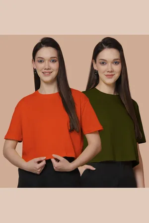 Friskers Women Pack Of 2 Solid Round Neck Cotton Oversized T-Shirt