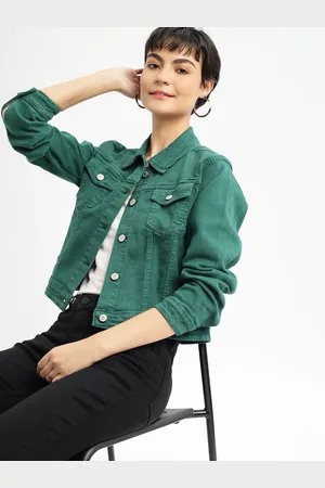 SHOWOFF Women Washed Windcheater Crop Denim Jacket