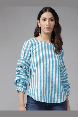 Kalini Women Striped Mandarin Collar Cotton Top